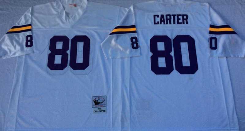 Vikings 80 Cris Carter White M&N Throwback Jersey